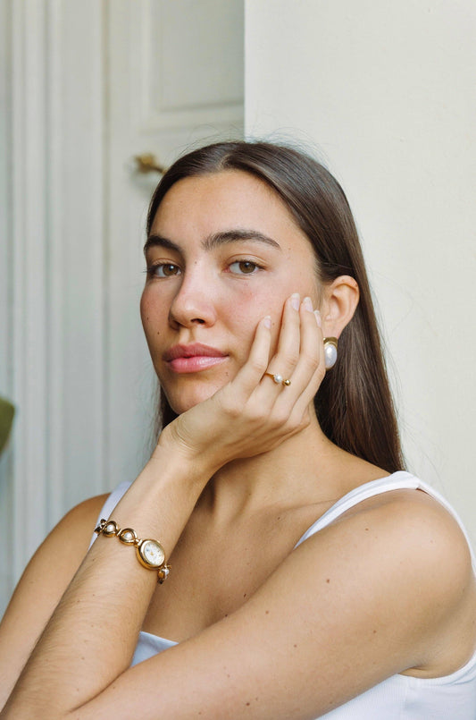 Montre Solange | Dorée - Blanc et perles