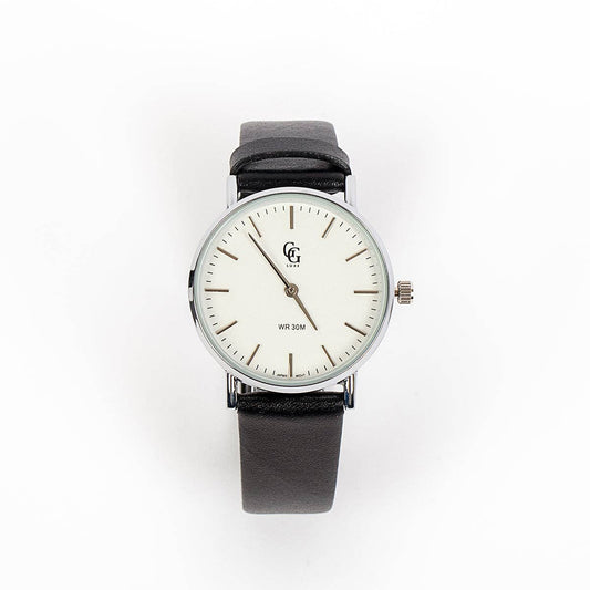 Montre Cuirélia  / Argenté & cuir Noir