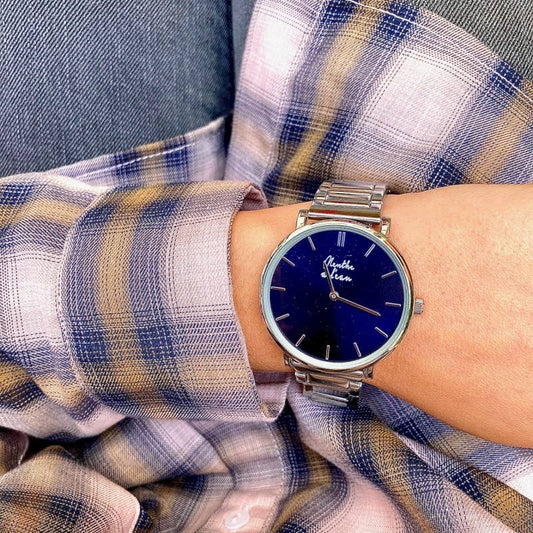 L’Intemporelle | Montre mixte chromée à cadran bleu soleillé