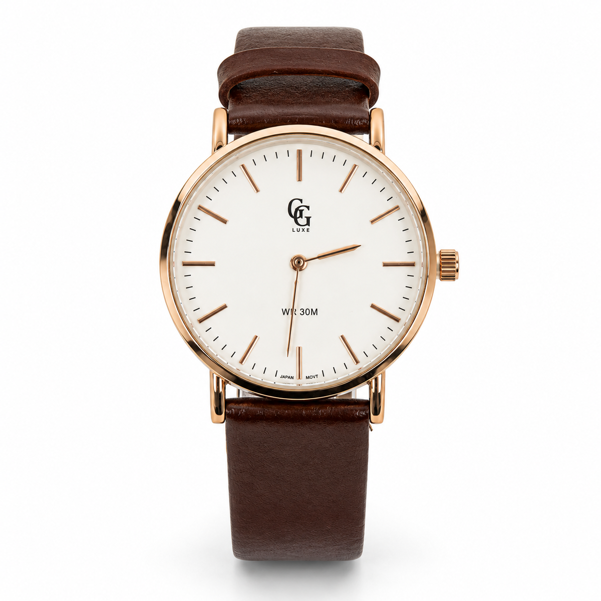 Montre Cuirélia GG Luxe au boîtier or rosé, cadran blanc et bracelet en cuir marron