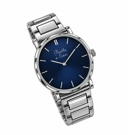 Montre Mixte L’Intemporelle à cadran bleu soleillé et bracelet en acier chromé
