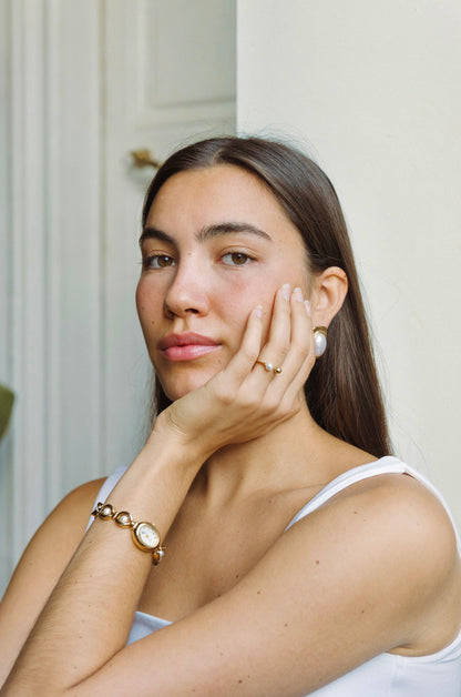 Montre Solange | Dorée - Blanc et perles