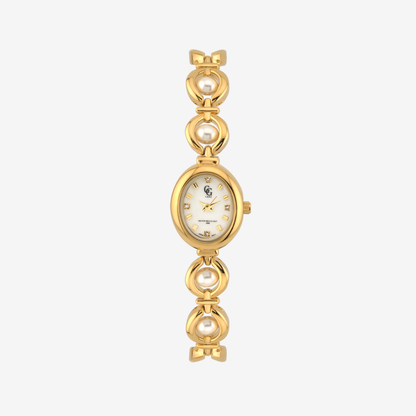 Montre Solange | Dorée - Blanc et perles