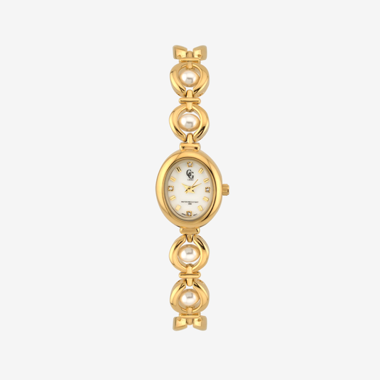 Montre Solange | Dorée - Blanc et perles